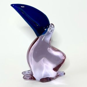 Pier 1 Art Glass Toucan Sculpture Purple And Cobalt Blue